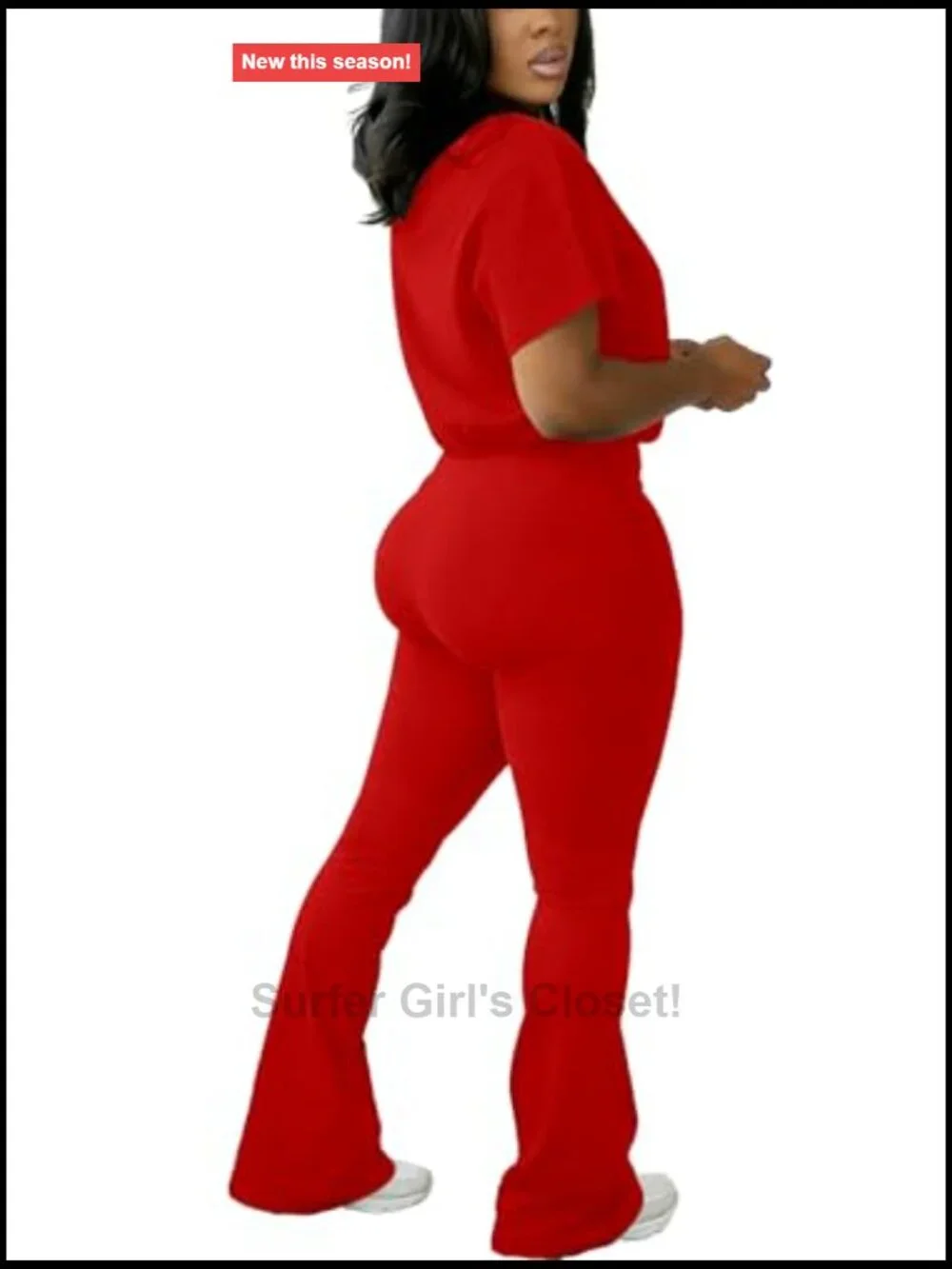 Short Sleeve Zip Up Top Flared Pants Tracksuit Jogger Set